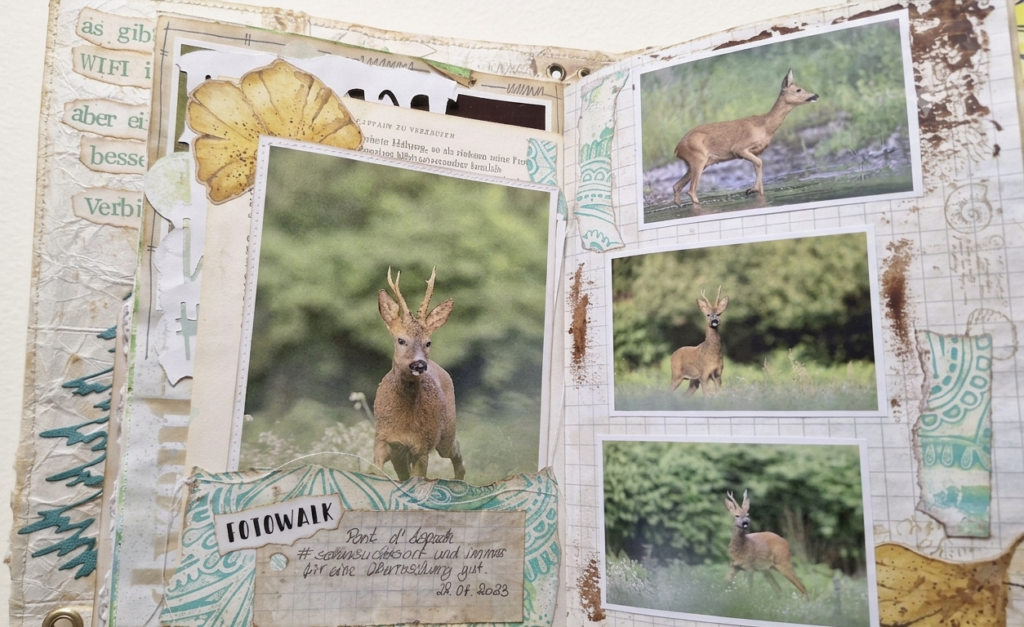 Eine Seite aus meinem Junk Journal nature mit einem Rehbock