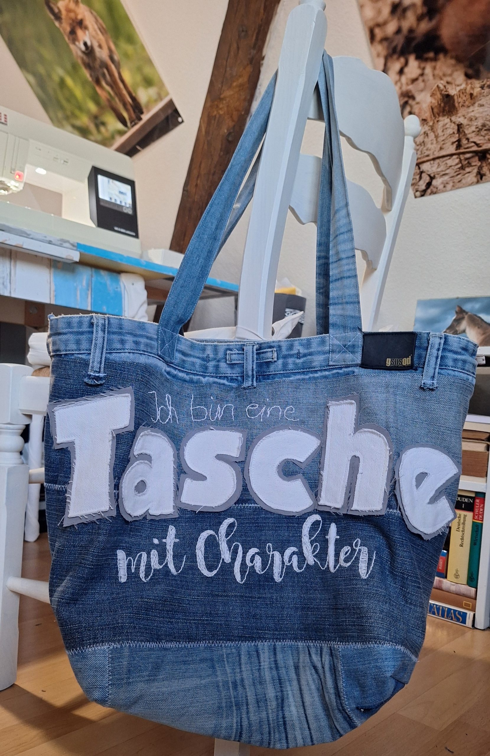Jeanseinkaufstasche - Ich bin eine Tasche mit Charakter