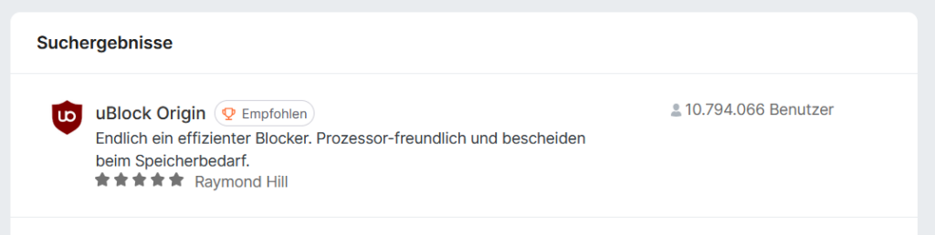 uBlock Origin für Firefox als Erweiterung