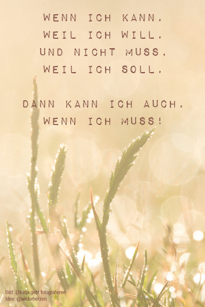 Wenn ich kann, weil ich will, und nicht muss, weil ich soll. Dann kann ich auch, wenn ich muss.