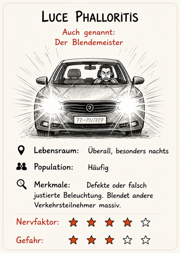 Meine Verkehrs-Spezies - Luce Phalloritis, defektes, oder falsch eingestelltes Licht, blenden andere Verkehrsteilnehmer.